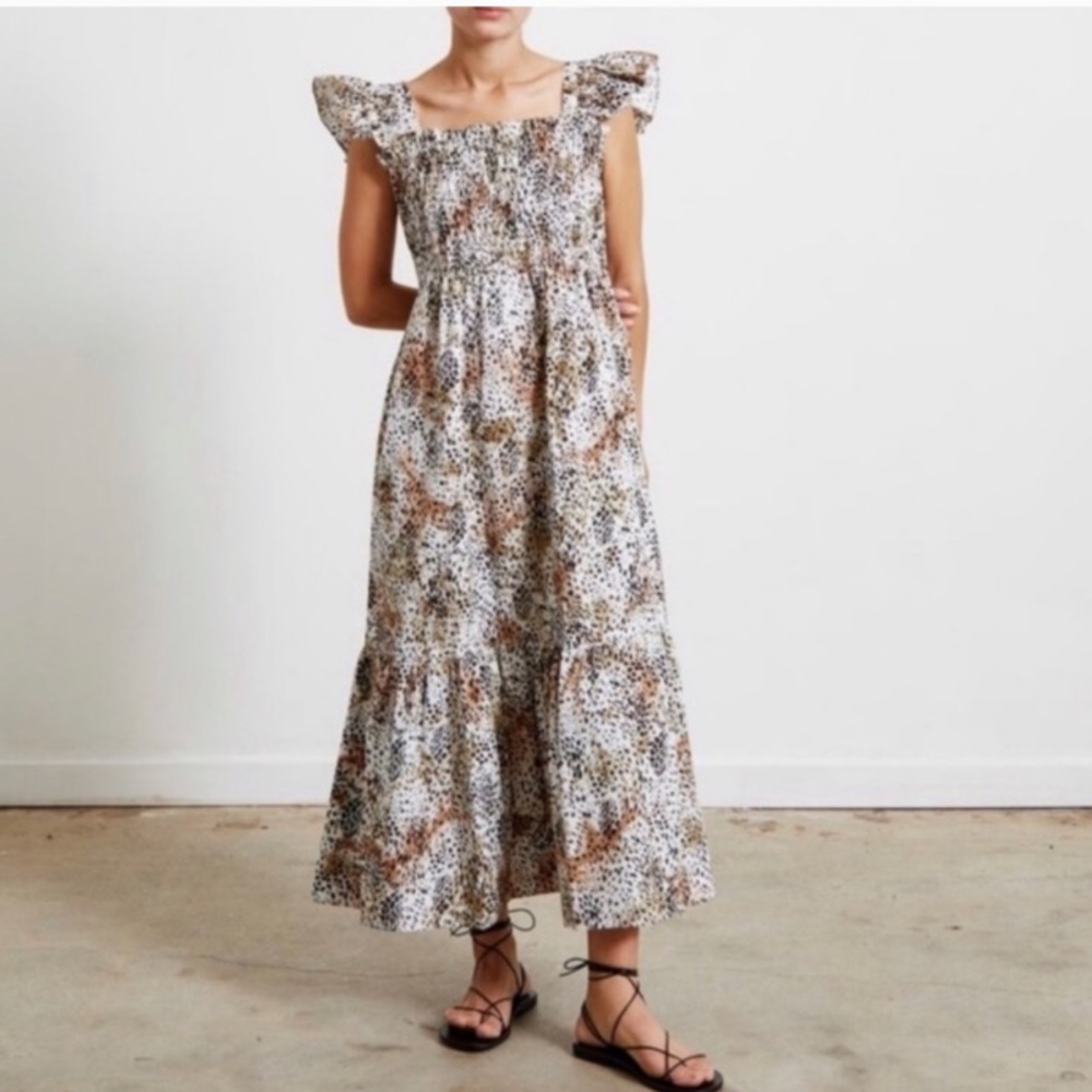 Sea New York Lana Cotton Maxi Dress w Pockets. Flutter Shoulder. Size Small